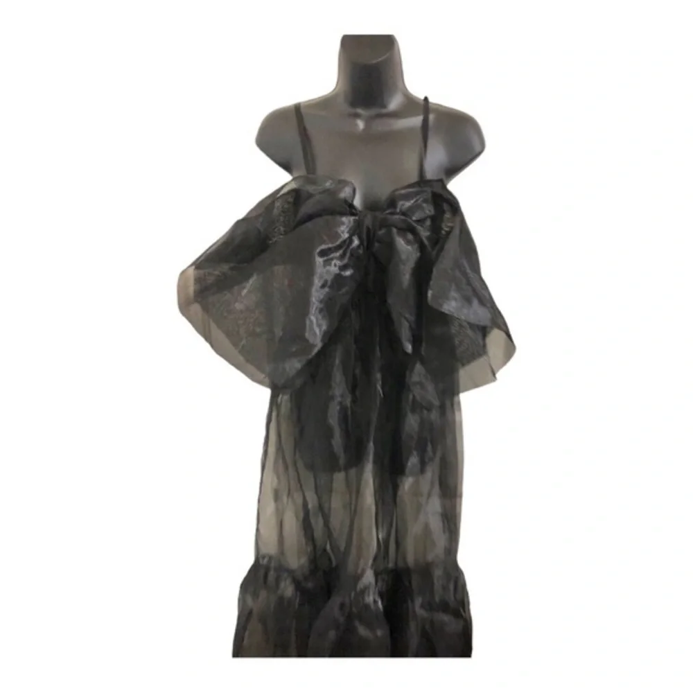 Free People intimately black Someone Say Bows Bodysuit sheer Maxi‎ dress size XS